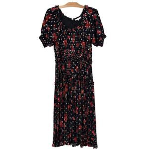 Ivy City | Maxi Dress Black Red Floral Short Sleeve Mom and Me- Size Medium